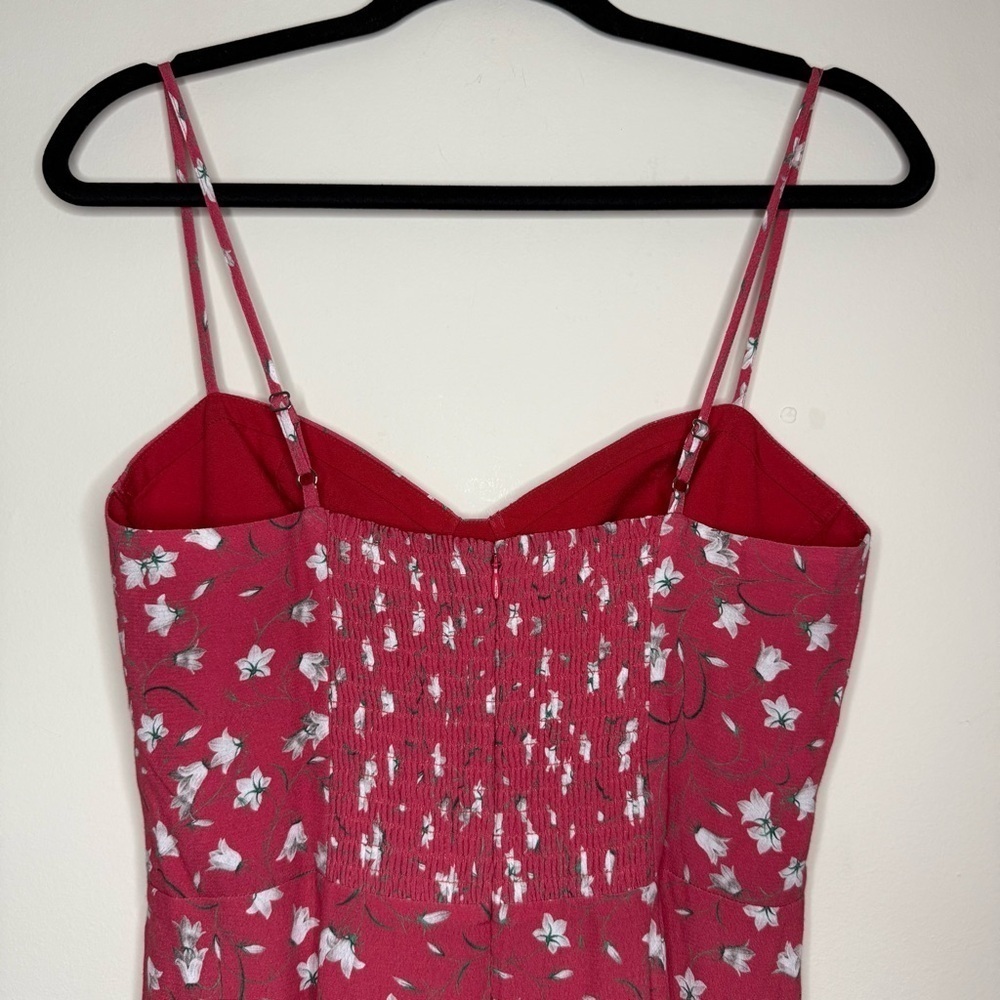 ARITZIA SUNDAY BEST Viola Cottagecore Floral Thigh Slit Midi Dress in Cerise - Picture 9 of 11